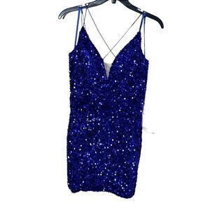 NWT Promgirl SIZE 8 Short Fancy Sequin Fitted Homecoming Dress Blue